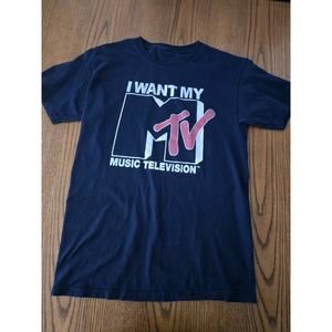 MTV "I Want My Music Television " Retro Short Sleeve T-Shirt Navy